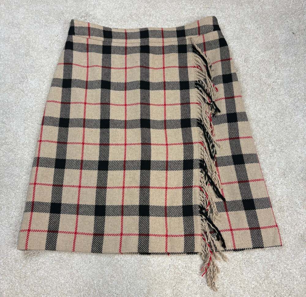 Talbots Wool Blend Plaid Fringe Wrap Skirt Size 12 Petite
